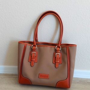 Dooney and Bourke Small Taylor Shopper Tan Cabriolet Canvas with Leather Trim